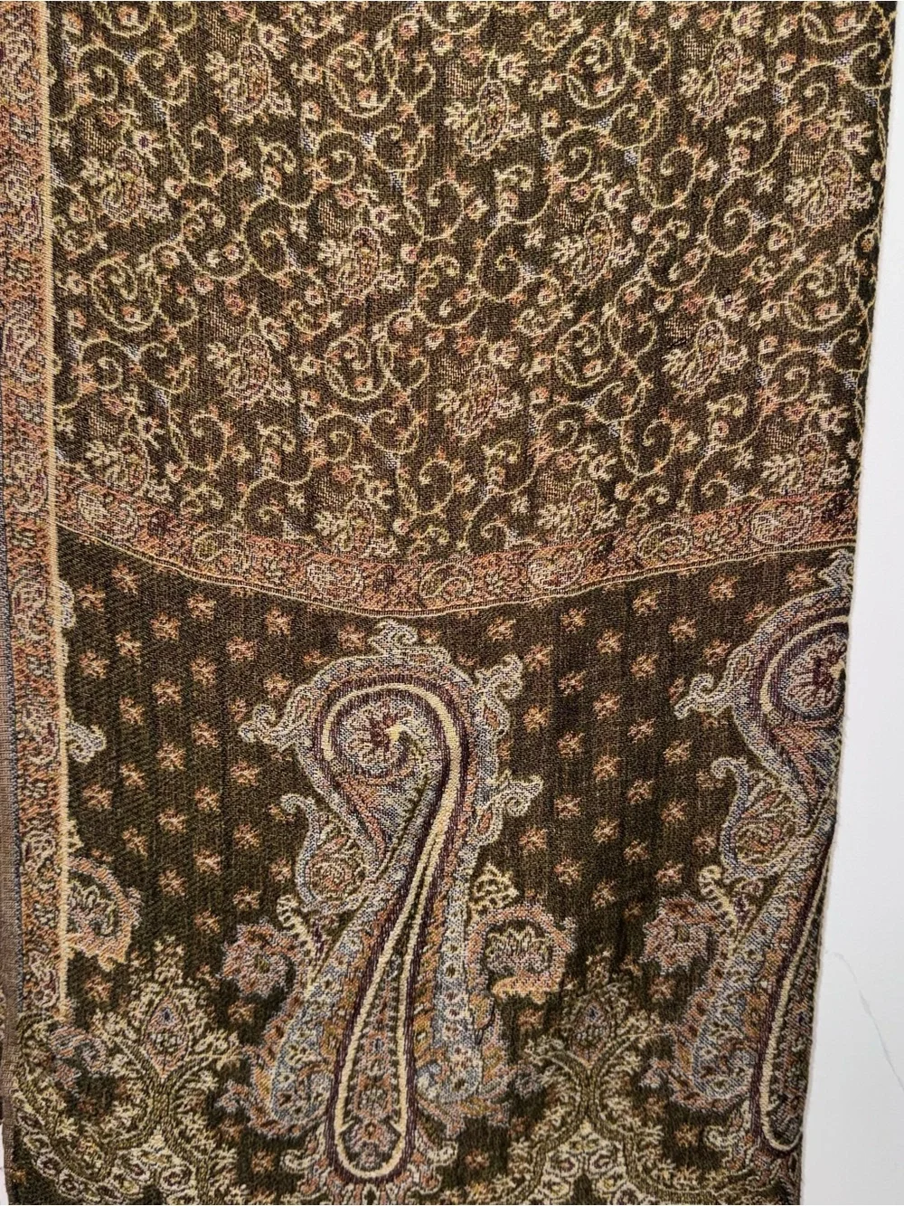 Pashma Cashmere Silk Reversible Paisley Fringe Scarf Shawl Italy 27x68